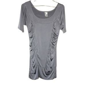 Grey PINK ELI Satin Ruched Short Sleeve Tunic Top Dress Juniors Size Medium